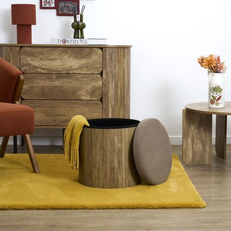 Pouf - HOME DECO FACTORY - Jules - Pliable - Côtelé - Marron (1/5)