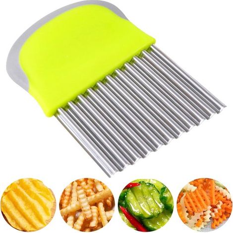 Coupe-pommes de terre - Couteau à lame ondulée en acier inoxydable - Coupe-pommes de terre et légumes - Couteau à lame ondulée pour frites, salades et fruits (1/4)