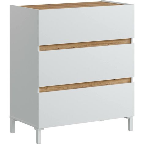Dmora - Cassettiera Teddy, Settimino multiuso, Comò camera da letto, Mobile con cassetti, 79x41 h91 cm, Bianco e Rovere Nodi