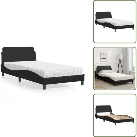 The Living Store Lit avec matelas noir 100x200 cm similicuir - Lit Double - Lit Plateforme - Lit Design - Lit Moderne - Literie (1/5)