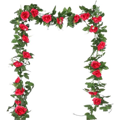 Guirlande De Roses Artificielles - 220 Cm - Décoration Murale Pour Fête, Mariage, Noël, Saint-Valentin - Rouge (1/5)