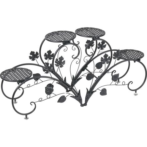 Soporte para plantas, estante de exhibición de 4 niveles, para uso interior y exterior, color negro. (1/2)