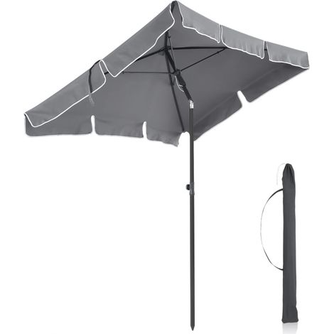 Parasol rectangulaire pour jardin, plage ou balcon - Parasol inclinable - Parasol de plage avec protection UPF 50+ - 200 x 125 cm - avec sac de transport - Gris (1/5)