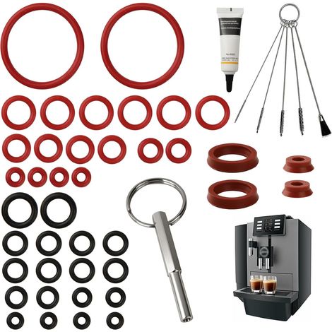 Lot de 47 joints toriques avec clé à tête ovale - Compatible avec Jura Krups AEG - Kit d'entretien de joint avec 10 g de graisse silicone + 5 brosses de nettoyage - Pièces de rechange pour (1/5)