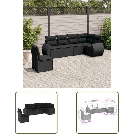 The Living Store 6-tlg. Garten-Sofagarnitur mit Kissen Schwarz Poly Rattan - Gartenmöbel - Outdoor Möbel - Rattan Gartenmöbel - PE-Rattan - Lounge Set (1/3)