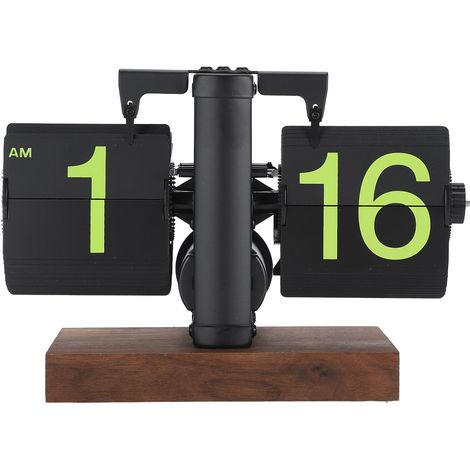 Horloge à Rabat Numérique 12H Design Rétro Cadre Noir Verre Dépoli Base en Noyer Mécanisme Silencieux pour Salon Bureau Cadeau (1/5)
