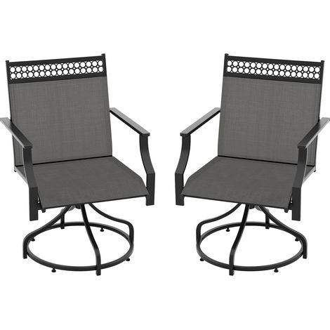 Pour Moments de Détente Rotation Fluide 360° Lot 2 Fauteuils Repas Extérieur Chaises Jardin Métal Tissu Respirant Gris (1/5)