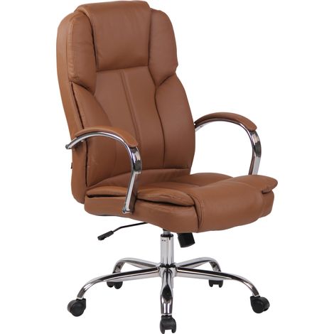 CLP – Fauteuil de bureau XXL Xanthos – Similicuir marron clair – Capacité de charge 210 kg – Dossier ergonomique et accoudoirs rembourrés (1/8)