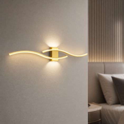Applique murale LED design ondulé, fer et acrylique doré, 60cm, variateur télécommande 3 températures de couleur, sans scintillement (1/5)