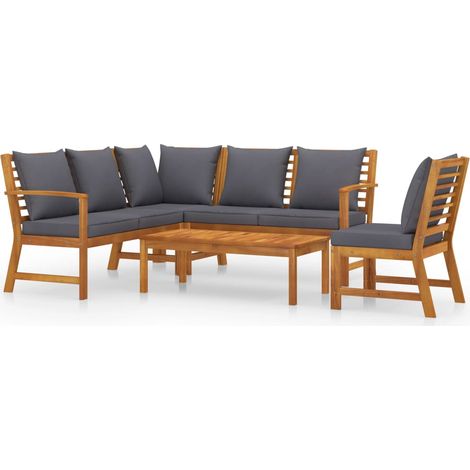 Salon de jardin 5 pcs Contemporain, Ensemble repas de jardin, avec coussin Bois d'acacia solide OIB4612E (1/5)