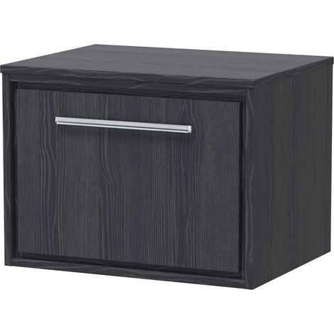 Longnor 1 Drawer Wall Hung Vanity Unit with Worktop, Woodgrain Graphite Grey, 600mm