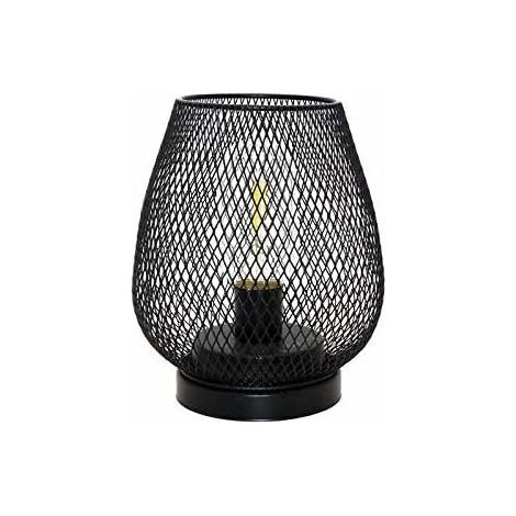 MINKUROW Nordischer Industriestil Retro Handwerk Drahtgeflecht Vogelkäfig LED Dekorative Tischlampe, Nachtlicht (Schwarz)