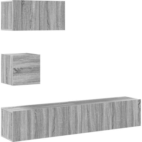 Ensemble Meuble TV Mural Suspendu Salon Rangement Bois d'Ingénierie Sonoma Gris Lot de 4, 46.04kg (1/5)