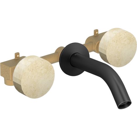 Pack mezclador de lavabo empotrado de 3 orificios Grands Boulevards de JACOB DELAFON en mármol travertino arena y negro