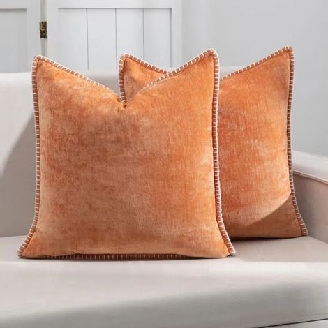 Set mit 2 Kissenbezügen 45×45 cm, weicher Chenille, neutraler Landhausstil (1/4)