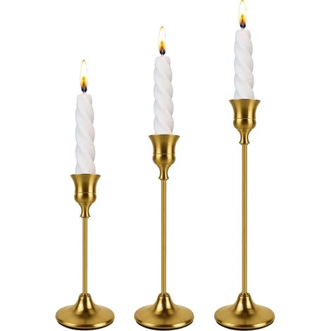 9 portavelas cónicos de latón dorado, diseño vintage moderno. (1/5)