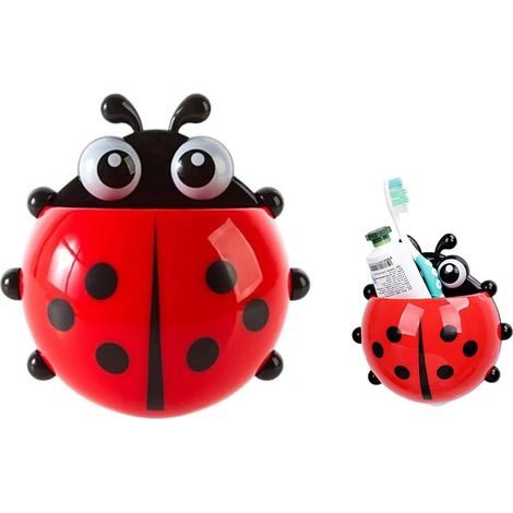 support de brosse à dents rouge, mignon à sept étoiles en forme de coccinelle avec ventouse sans perçage, support de brosse à dents en forme d'insecte pour salle de bain, ventouses puissantes (1/5)