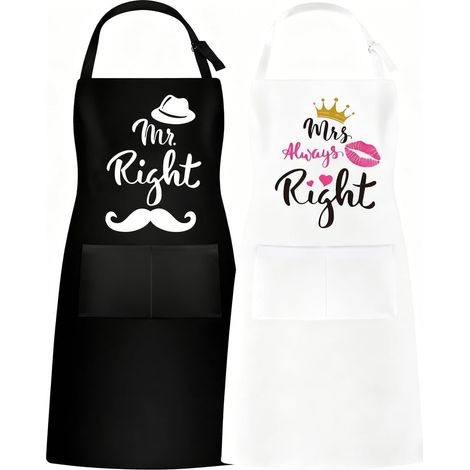 Mr & Mrs Tablier, Cadeau Couple, Cadeau Cremaillere Maison, Mr & Mrs Right Tabliers Cuisine Couple, Tablier Homme Femme Réglable pour Mariage, Fiançailles (1/5)