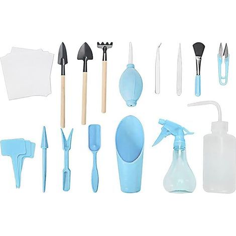 16 Kit d'outils de jardinage miniatures, mini outils de jardinage portables pour plantes succulentes, adapté aux plantes d'intérieur et d'extérieur (bleu) (1/5)