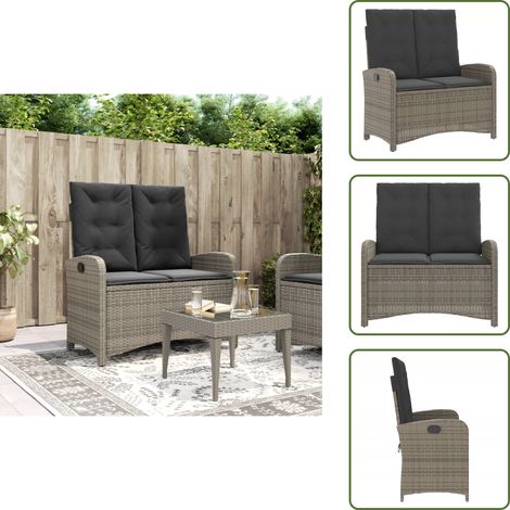 The Living Store Gartenbank Verstellbar mit Kissen Grau Poly Rattan - Verstellbare Gartenbank (1/5)