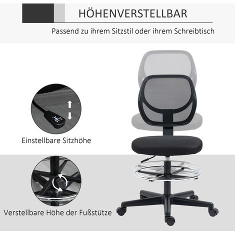 Fauteuil de dessin avec repose-pieds, chaise de bureau réglable en hauteur, 59 cm x 61 cm x 113 cm, Noir (1/5)