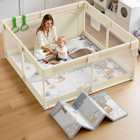Parc Bébé 120x120 cm Avec Tapis Et Matelas Pour Maison (1/5)