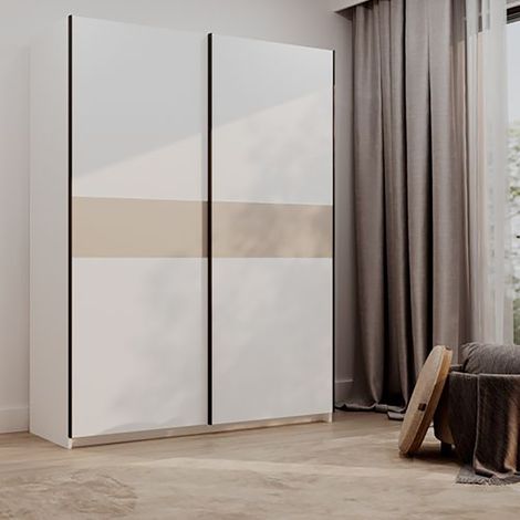 Guardaroba 2 Ante Manita, Armadio Camera da Letto 2 Ripiani, Appendiabiti, 2 Ante, 150x204h cm Bianco (1/5)