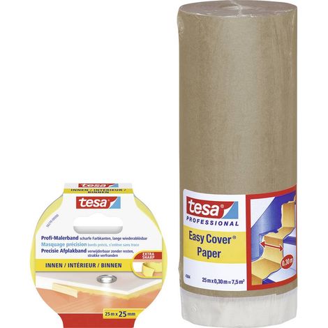 tesa Nastro di mascheratura in carta tesa® Easy Cover Marrone chiaro, Giallo con nastro pittore PRECISION INDOOR 25 m x