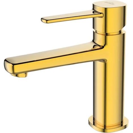 Grifo monomando Glamour dorado para lavabo independiente con tap贸n de clic-clac. (1/3)