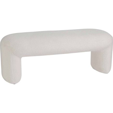 Banc bouclé blanc design en polyester et bois élégant - blanc bouclé lumineux (1/5)