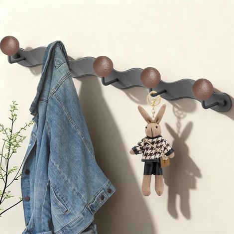 Porte-manteau mural, crochets gris pour entrée, étagère porte-manteau de 38 cm, 5 crochets, matériel de fixation inclus, pour (1/5)
