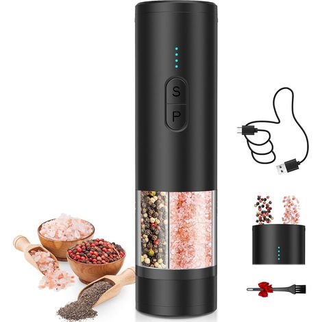 Ensemble de Moulins à Sel et à Poivre ÉLectriques 2 en 1, Rechargeables par USB, avec LumièRe LED. (1/5)