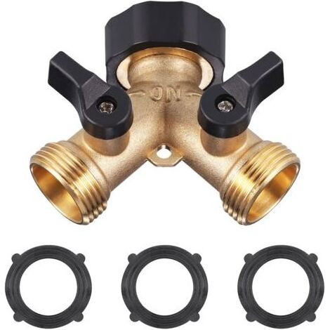 Robinet Double Sortie Machine a Lave, Répartiteur de Robinet de Jardin en Laiton, Raccord en Y, 3/4 Pouces pour Connexion de 2 Appareils, pour Adaptateur Robinet (1/5)