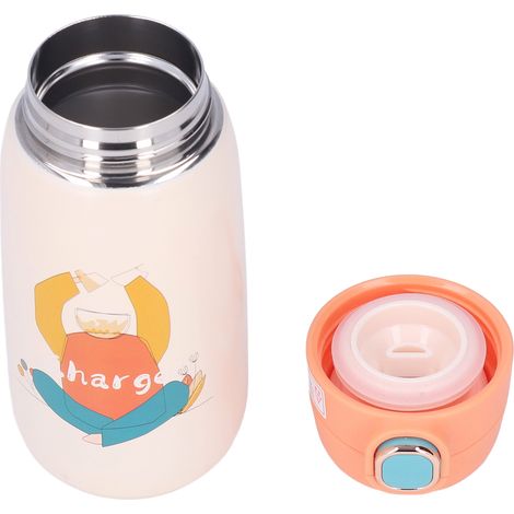 Gourde isotherme enfant 420ml en acier inoxidable, motif mignon orange, idéale pour voyage et cadeau.