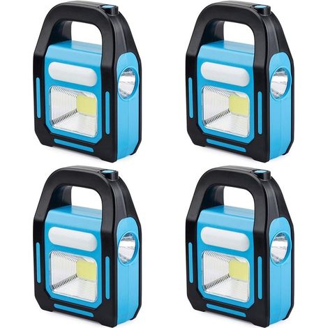 Set di 4 lanterne da campeggio solari 3 in 1 con LED COB USB, ricaricabili, impermeabili, torcia di emergenza, per la ricarica di dispositivi. (1/5)