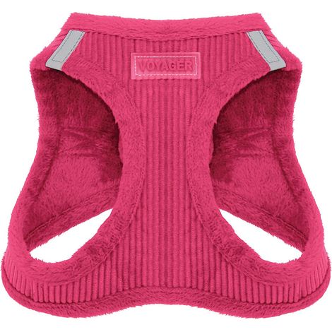 Voyager Step-In Plüsch-Hundegeschirr by Best Pet Supplies - Step-In-Westengeschirr für kleine und mittelgroße Hunde, Weicher Plüsch, Fuchsia Kordr, size S - Brust 37-40 cm