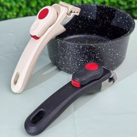 Poignée amovible (noire+blanc), poignée amovible pour batterie de cuisine, poignée universelle pour casserole, pince de rechange, durable et résistante à la chaleur. (1/5)