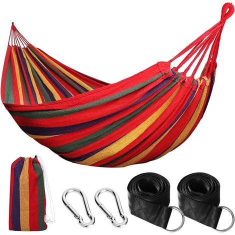 Hamac de Camping Extérieur, Hamac Double 200x150cm, Capacité de Charge 250kg, avec Sac de Transport, Sangles en Nylon et Mousquetons, pour Camping, Jardin, Plage, Intérieur, Balcon, Voyage