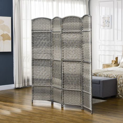 Cloison amovible Paravent intérieur en bois 4 panneaux séparateur de pièce pliable pour salon chambre 180 x 180 cm gris mélangé (1/5)