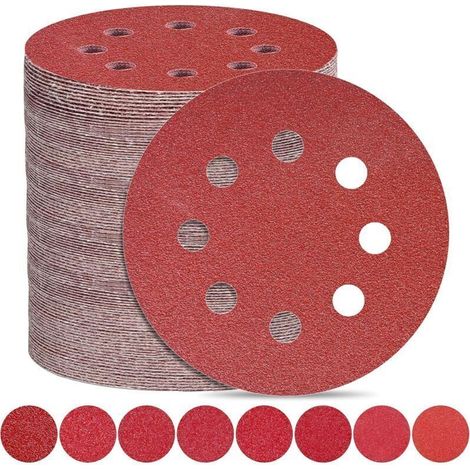 Disques Abrasifs 180mm Grain 120 Papier Poncer 100 Pièces 8 Trous Disque Poncage pour Ponceuse Excentrique (1/4)