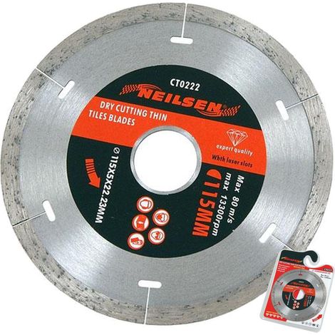 Neilsen Dry Diamond Thin Tiles Cutting Blade Disc Grinder Ceramic 115mm 4.5"