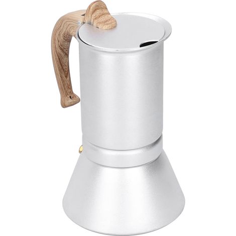 Cafetière - 300 ml - Fond Composite Aluminium Alliage et Acier Inoxydable - Poignée en Bois - Compatible Plaque Induction et Gaz - 6 Tasses