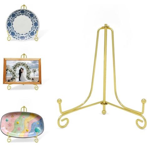 Présentoir à assiettes en métal plaqué or - 15 cm - ensemble de deux pièces - chevalet en fer forgé (1/5)