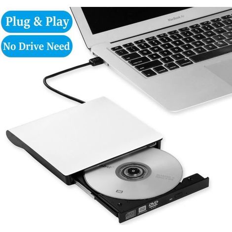 Graveur Lecteur de DVD externe portable USB 3.0 - Marque - Modèle - DVD-RW 8x - CD-R 24x - Blanc (1/4)