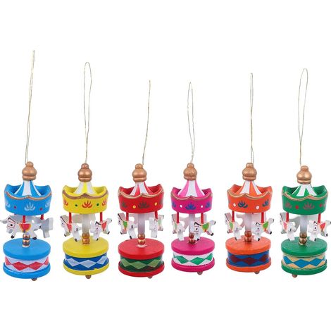 Ornement de Carrousel en Bois Fait Main, Pendentif Sapin de Noël Réutilisable, Décoration de Manège pour Maison, Design Moderne et Aspect Naturel