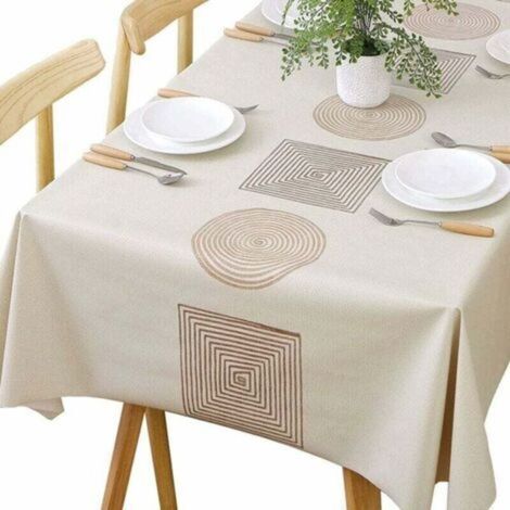 Nappe rectangulaire imperméable en PVC 140 x 220 cm Antitache et anti-huile Verso antidérapant Design nordique beige (1/3)