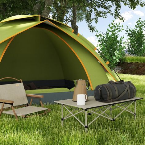 Campingtisch klappbar für 2 Personen mit aufrollbarer Tischplatte und X-Gestell, aus Aluminium, Khaki, 95×55×50 cm