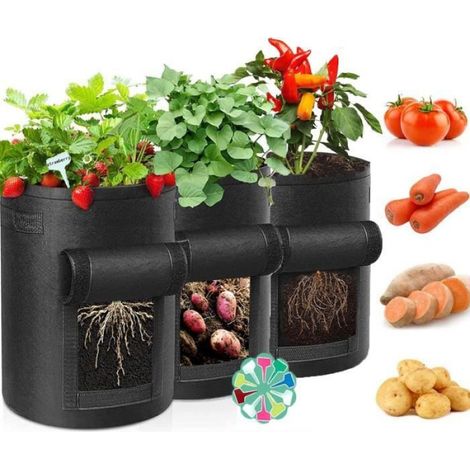 Sac de Plantation - Sac de Pomme de Terre - Non Tissé - Fenêtre d'Observation - 10 Gallons - 3 Pièces (1/4)