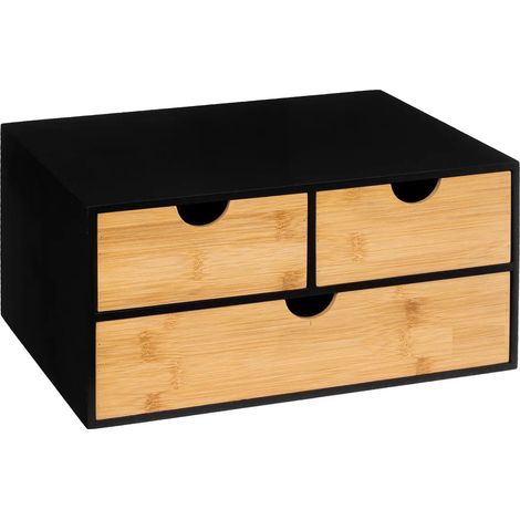 Organiseur de rangement de bureau avec 3 tiroirs coloris naturel, noir - Longueur 32,5 x Profondeur 23,5 x Hauteur 15 cm -PEGANE- (1/3)