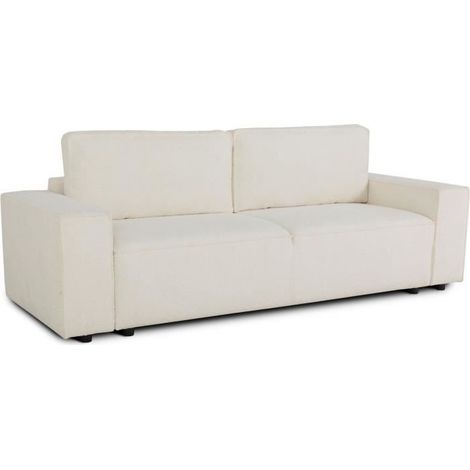 Canapé convertible 3 places - JOSH - Tissu bouclette Creme - Coffre de rangement - 239 x 86 x 85 cm (1/5)